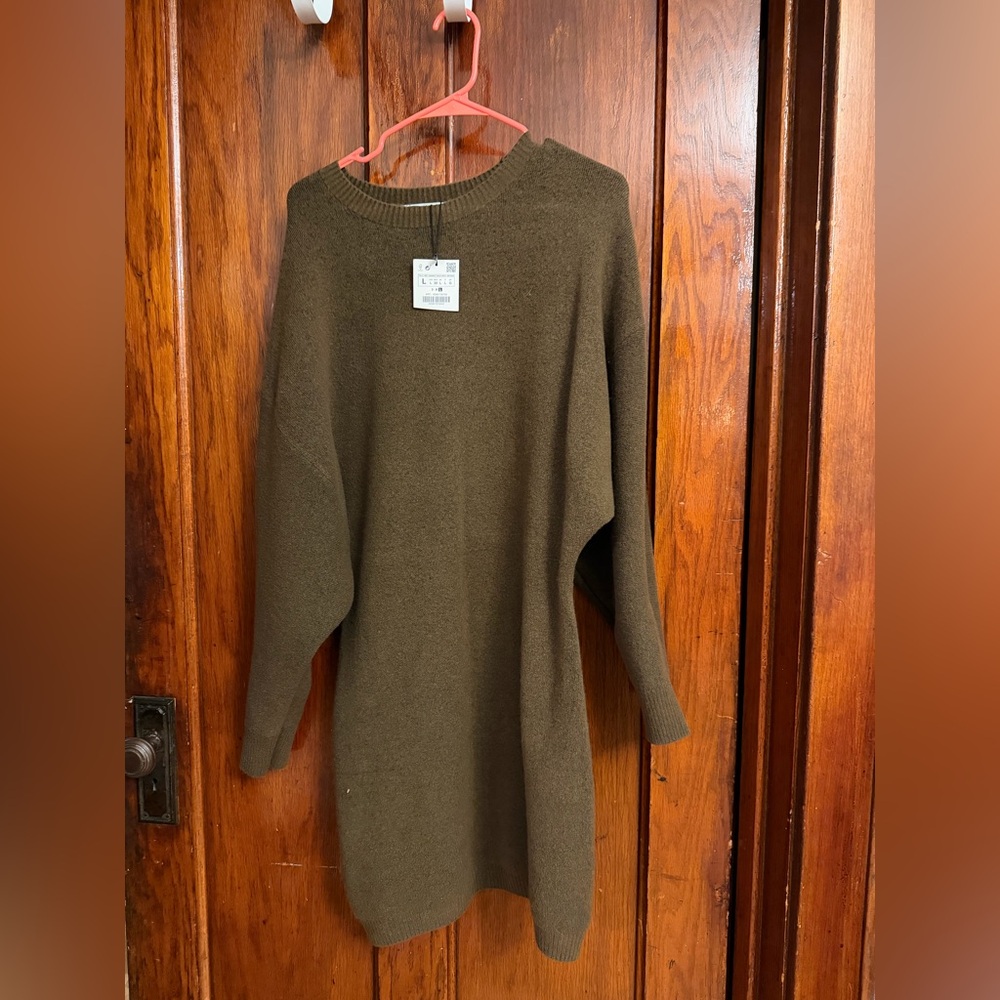 Zara Brown Women's Crew Neck Sweater Dress